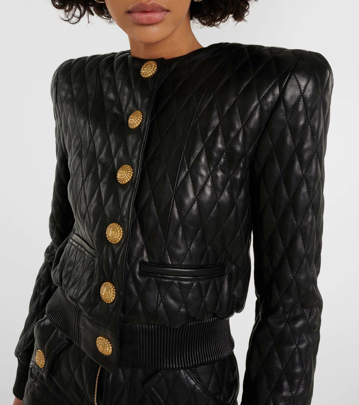 ジャケット BALMAIN SD TO SD 2 PKTS LAMBSKIN QUILTED JACKET black-leather-balmain-jacket-