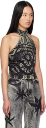 Masha Popova SSENSE Exclusive Black Denim Heart Halter Tank Top
