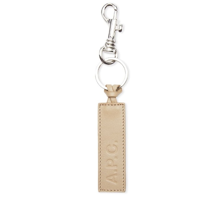 Photo: A.P.C. Men's A.P.C Leather Logo Keyring in Greige