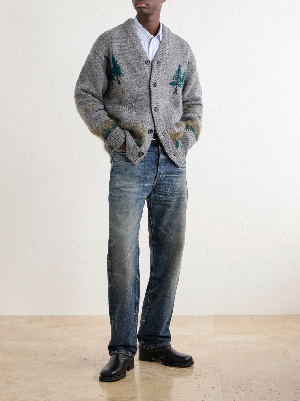 Junya Watanabe - Intarsia-Knit Wool-Blend Cardigan - Gray