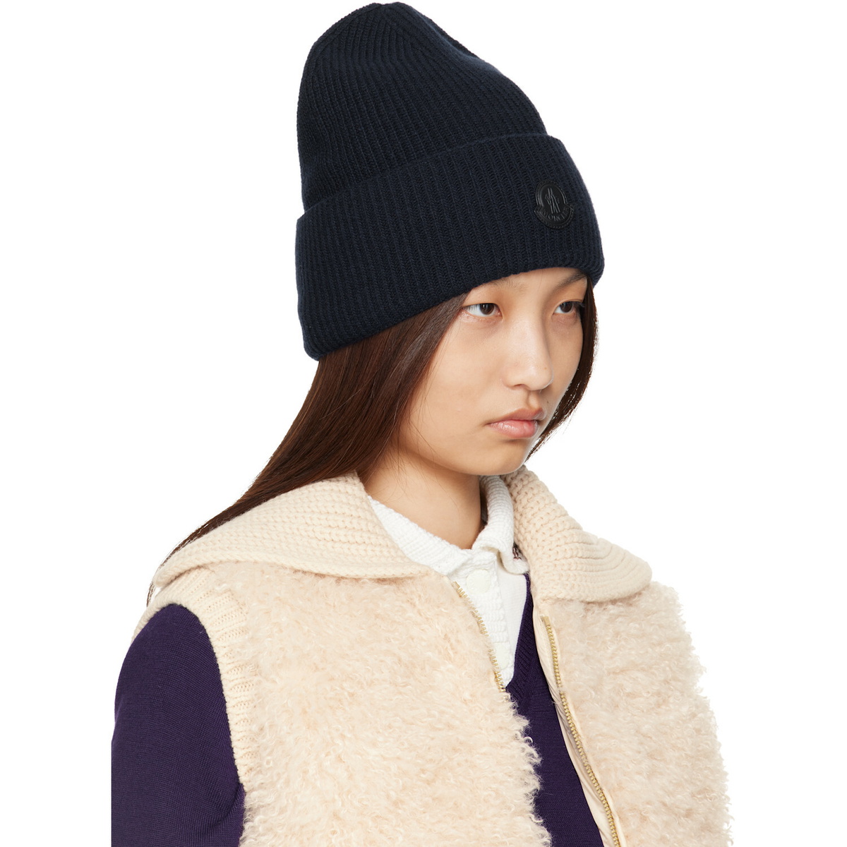 Moncler Navy Wool & Cashmere Blend Beanie