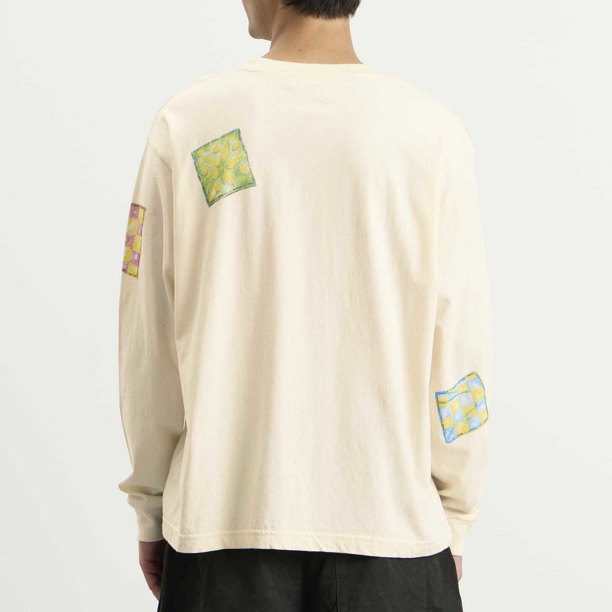 Story mfg. Men's Grateful Long Sleeve T-Shirt in Ecru Patchwork Bear