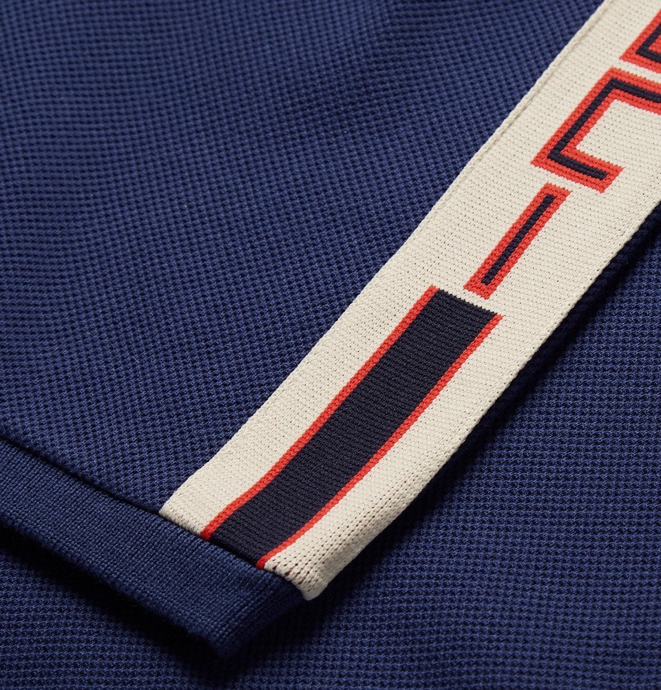 Gucci - Webbing-Trimmed Stretch-Cotton Piqué Polo Shirt - Men - Navy