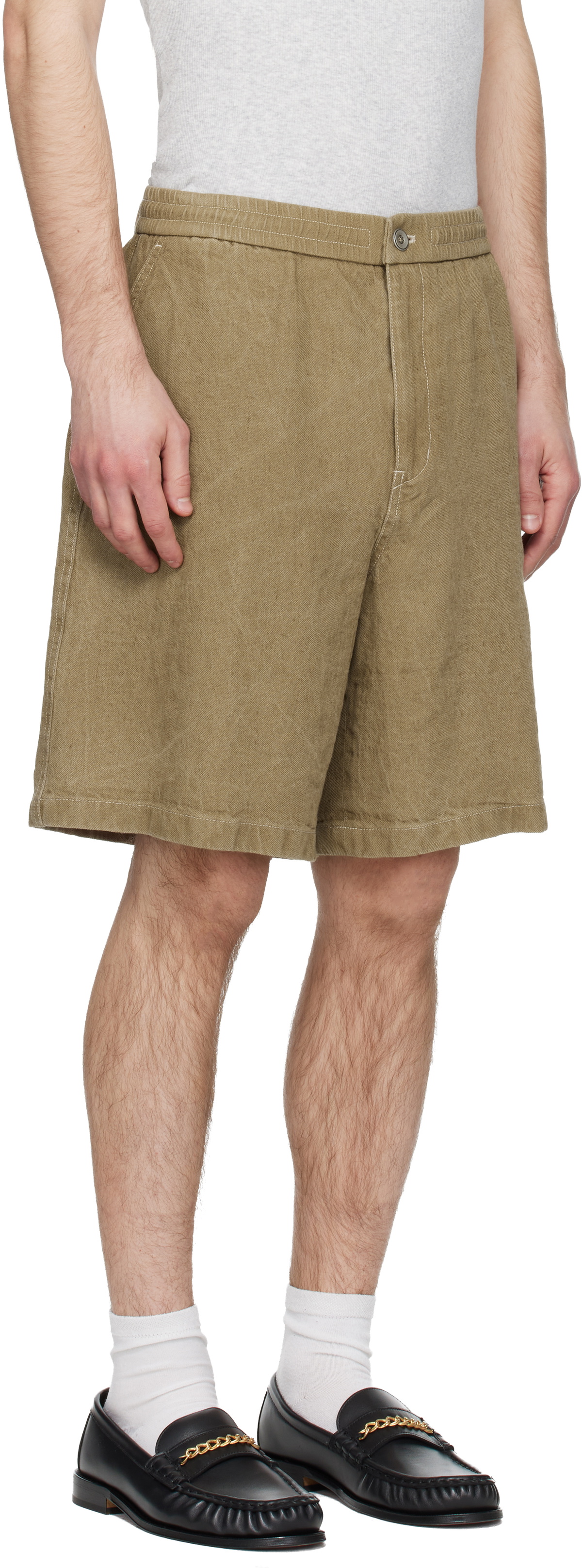 Solid Homme Khaki Linen Shorts