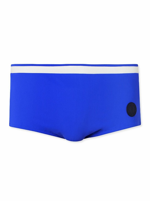 Photo: Frescobol Carioca - Sunga Logo-Appliquéd Striped Swim Briefs - Blue