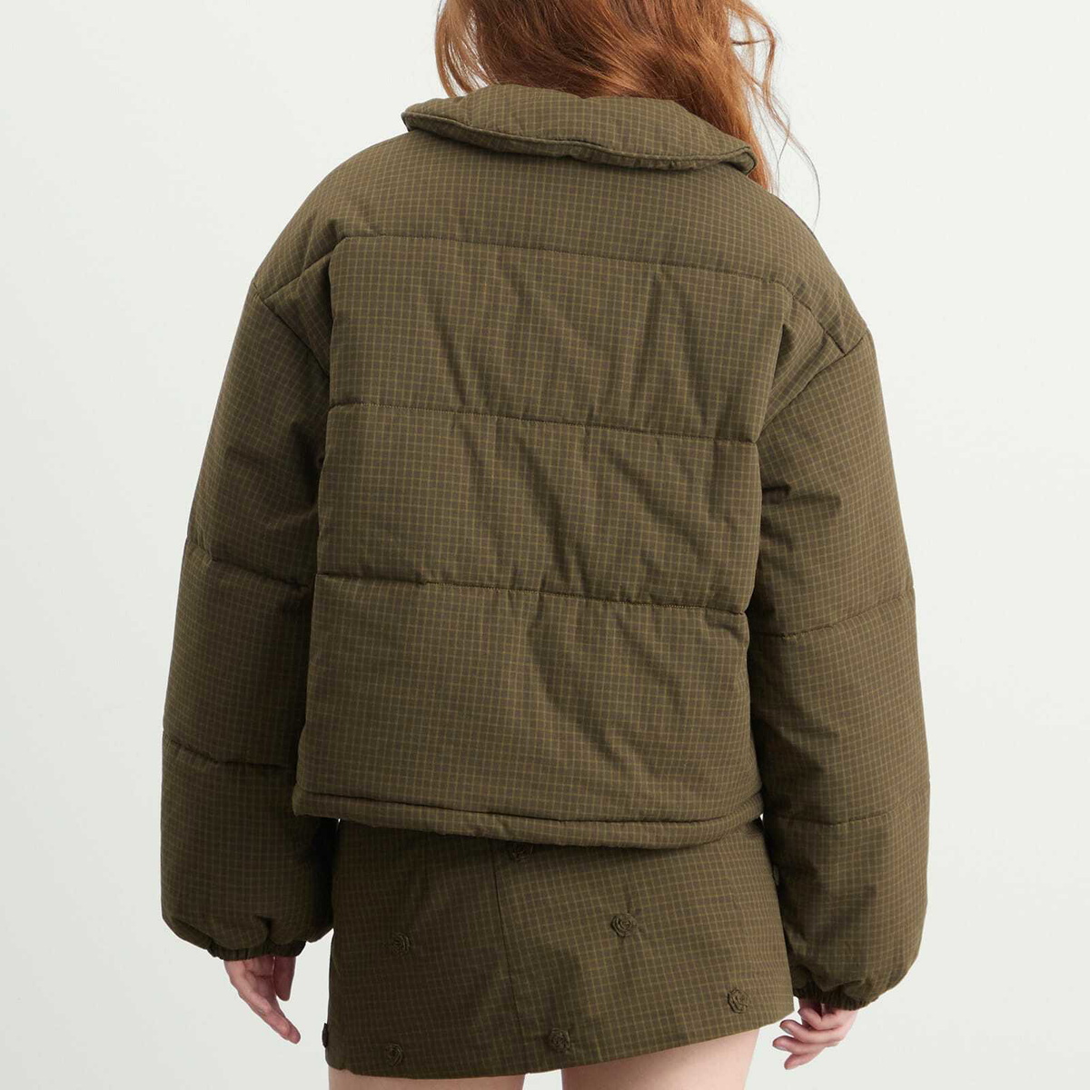 My Mum Made It Women's Rosette Puffer Jacket in Ivy Check