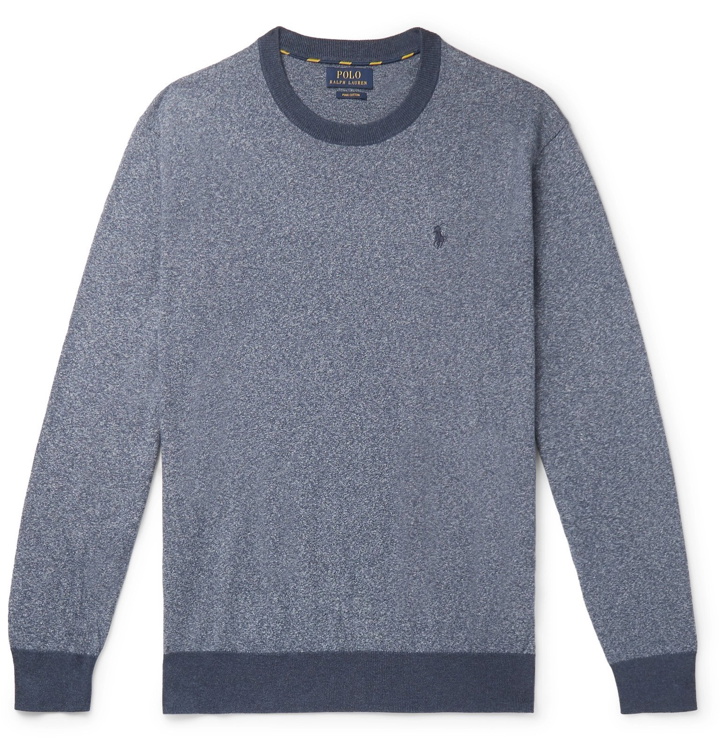 Photo: Polo Ralph Lauren - Contrast-Tipped Mélange Cotton Sweater - Blue