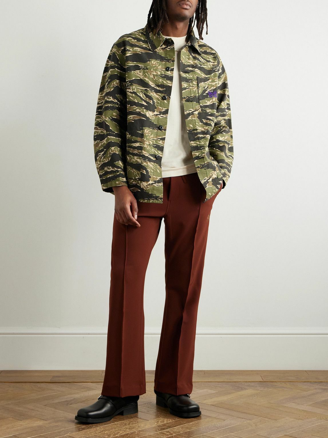 Needles - Straight-Leg Logo-Embroidered Jersey Track Pants - Brown