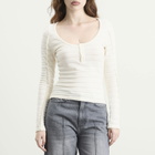 mfpen Women's Deep Henley Top in Off White Stripe