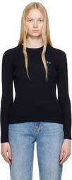 Maison Kitsuné Navy Baby Fox Patch Fine Ribbed Sweater