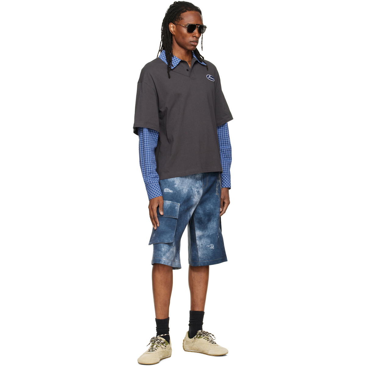 We11done Blue Trompe L'Oeil Cargo Shorts
