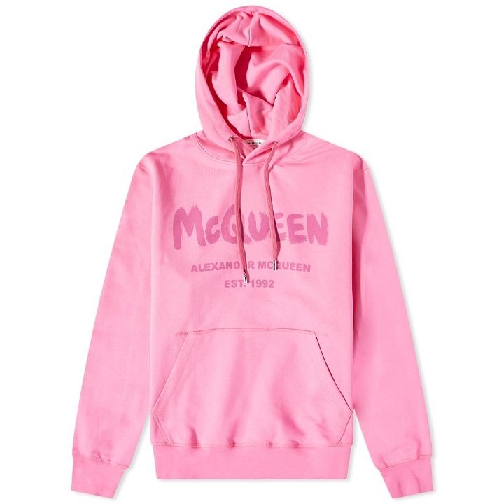Photo: Alexander McQueen Men's Grafitti Logo Popover Hoody in Sugar Pink/Pink