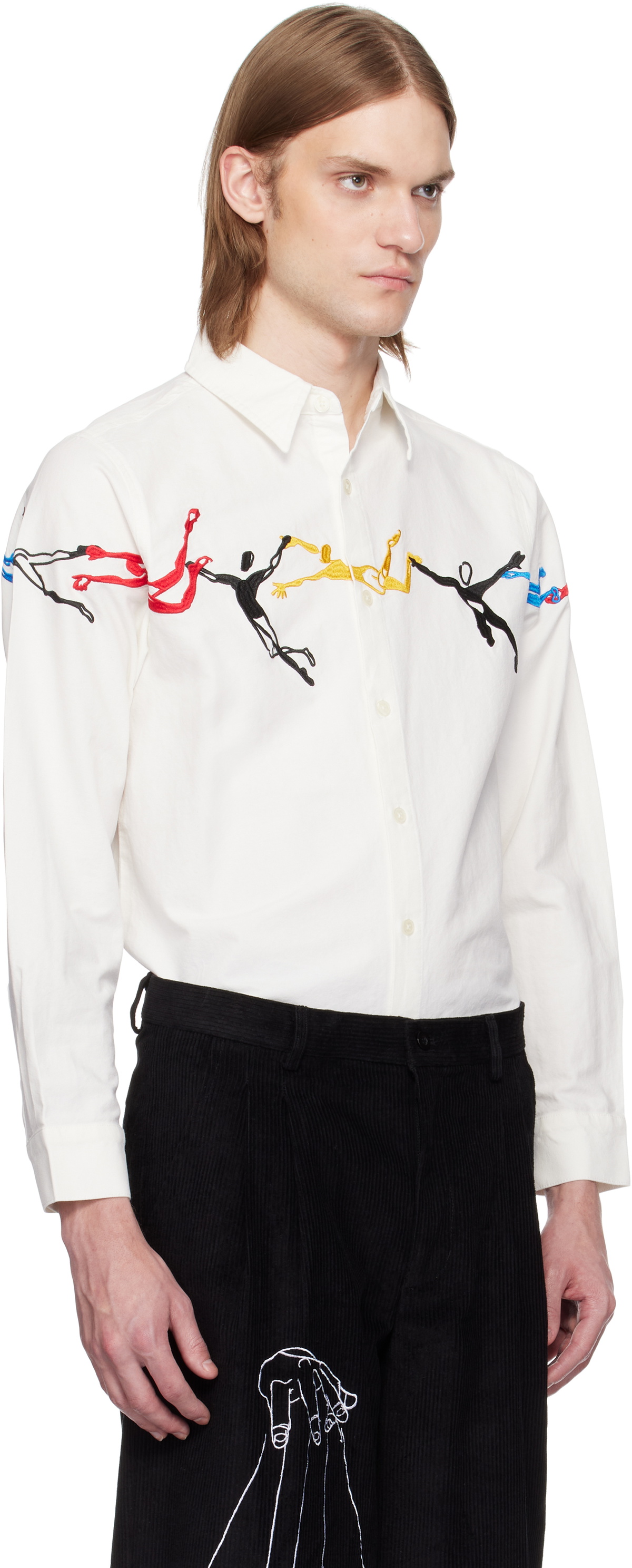 KidSuper White Embroidered Figures Shirt