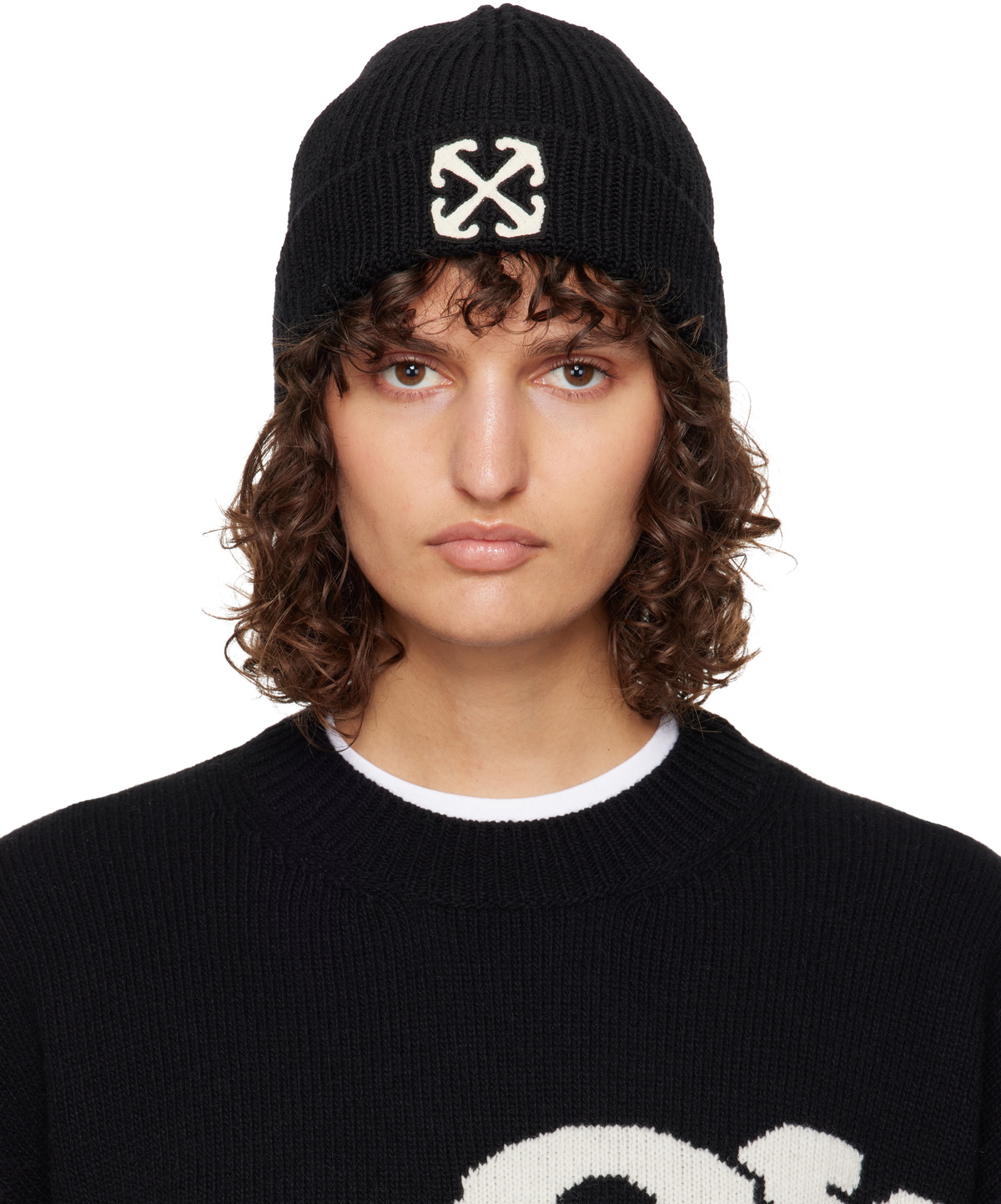 帽子 off-white arrows beanie black Off-White Black and White Wool Arrows Beanie Off-White