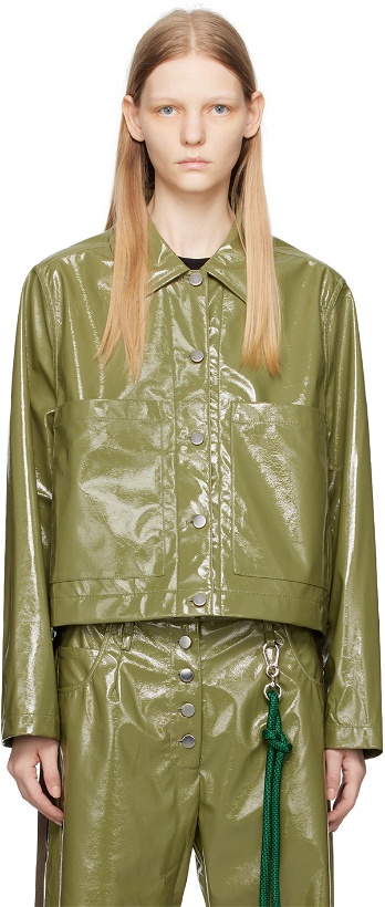 Photo: Song for the Mute Green Cropped Faux-Leather Jacket