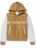 Givenchy - Logo-Appliquéd Wool-Blend and Leather Hooded Bomber Jacket - Neutrals
