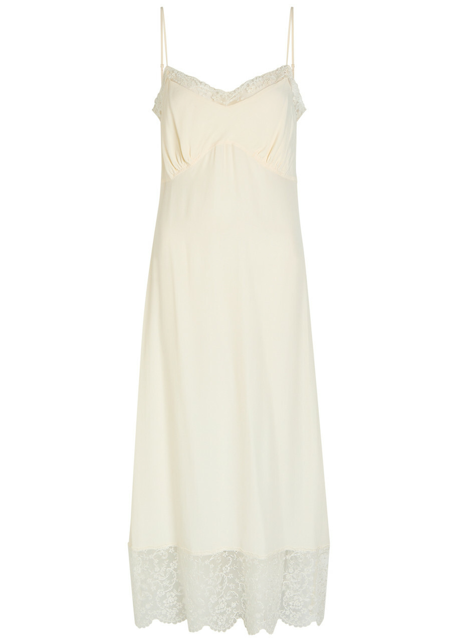 Simone Rocha Lace-trimmed Crepe-de-chine Midi Dress Cream