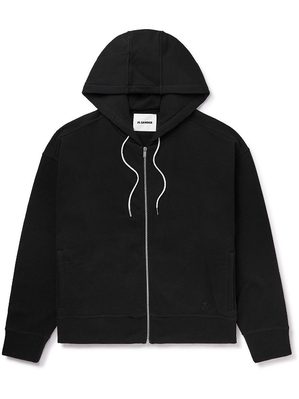 Photo: Jil Sander - Logo-Embroidered Cotton-Jersey Zip-Up Hoodie - Black