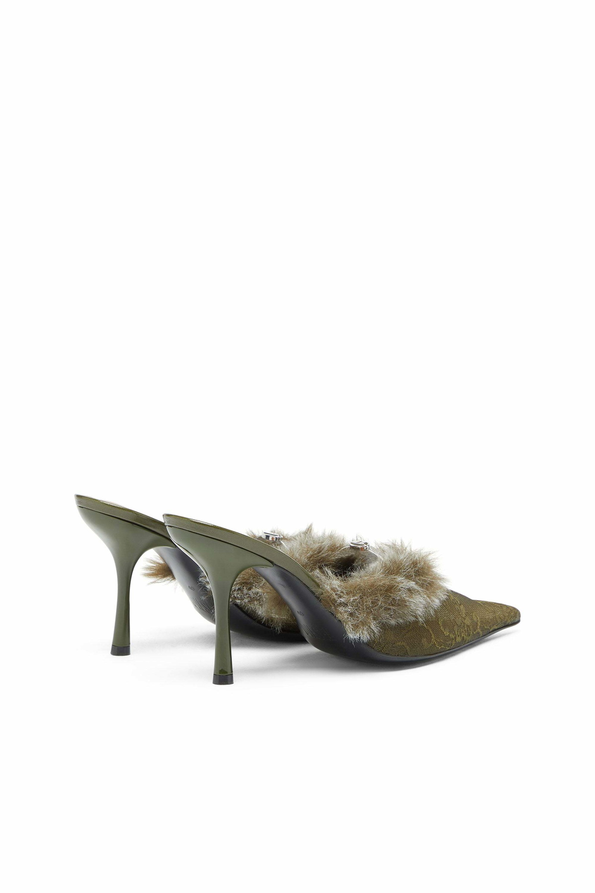 Diesel D-Ten & Half - Mules in nylon with fuzzy trim - Moccasins and Mules Womens in Green