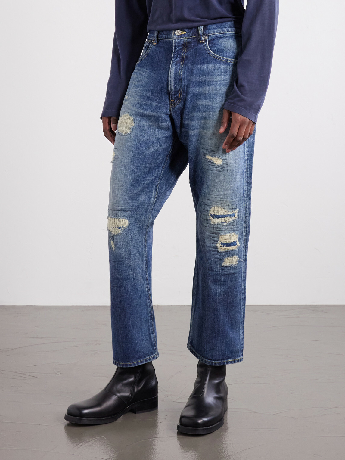 Beams Plus - Straight-Leg Distressed Jeans - Blue
