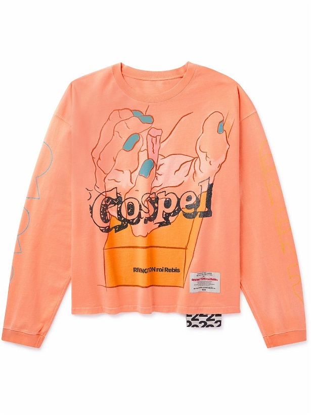 Photo: RRR123 - Gospel Logo-Print Appliquéd Cotton-Jersey T-Shirt - Orange