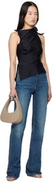 Coperni Black Asymmetric Flower Tank Top