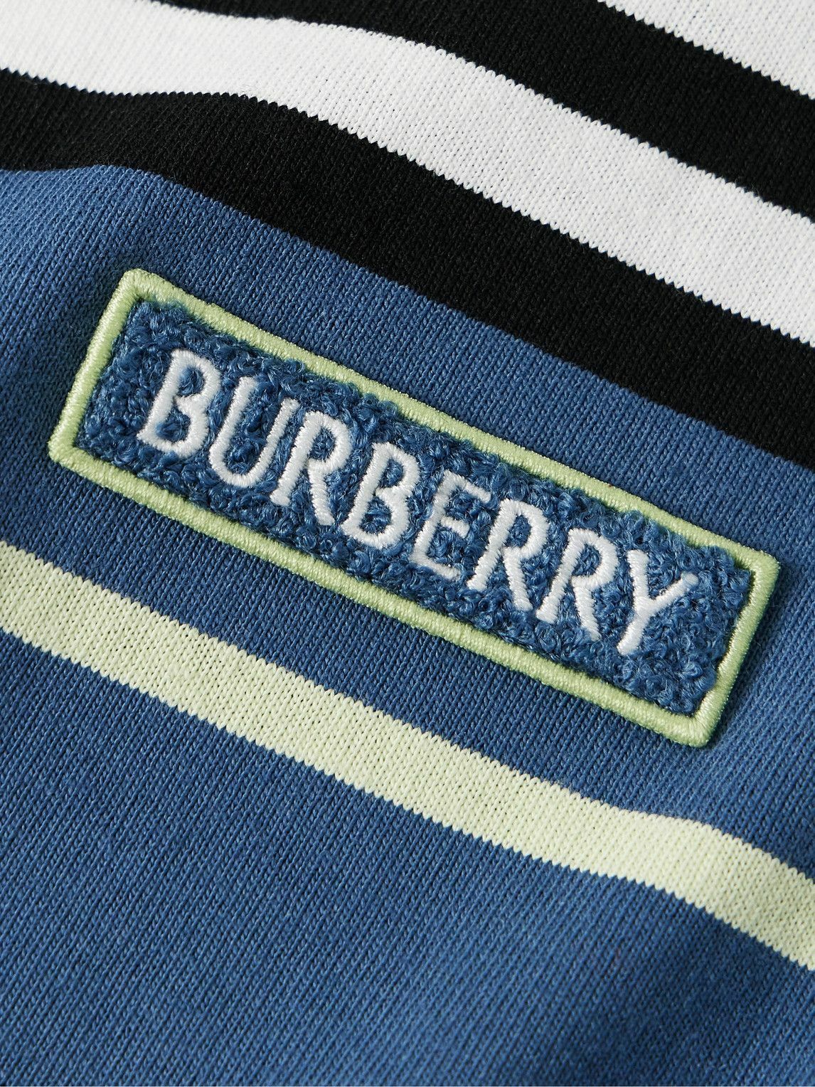 Burberry - Logo-Appliquéd Striped Cotton-Jersey Polo Shirt - Blue 