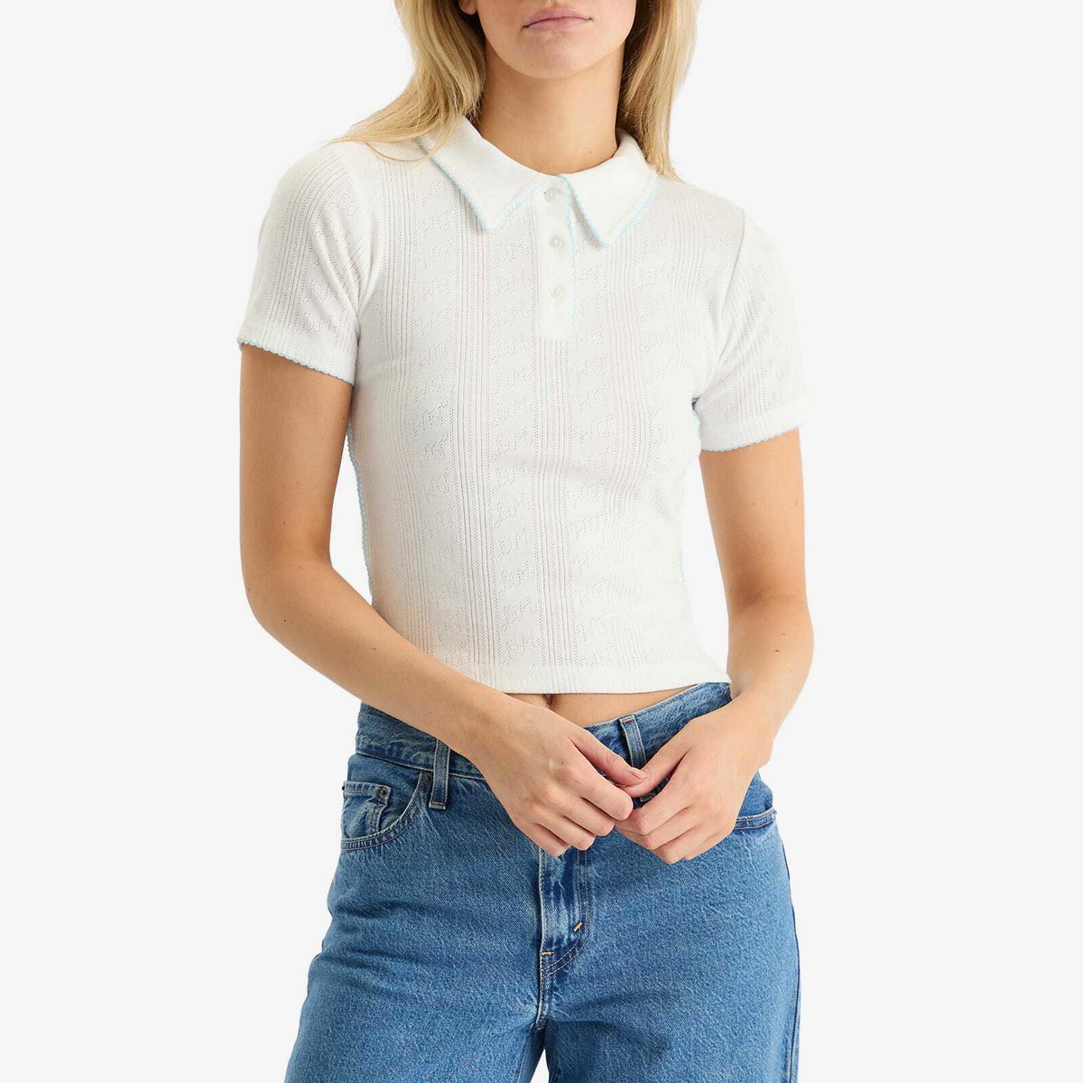 Damson Madder Women's Devon Pointelle Polo T-shirt in White