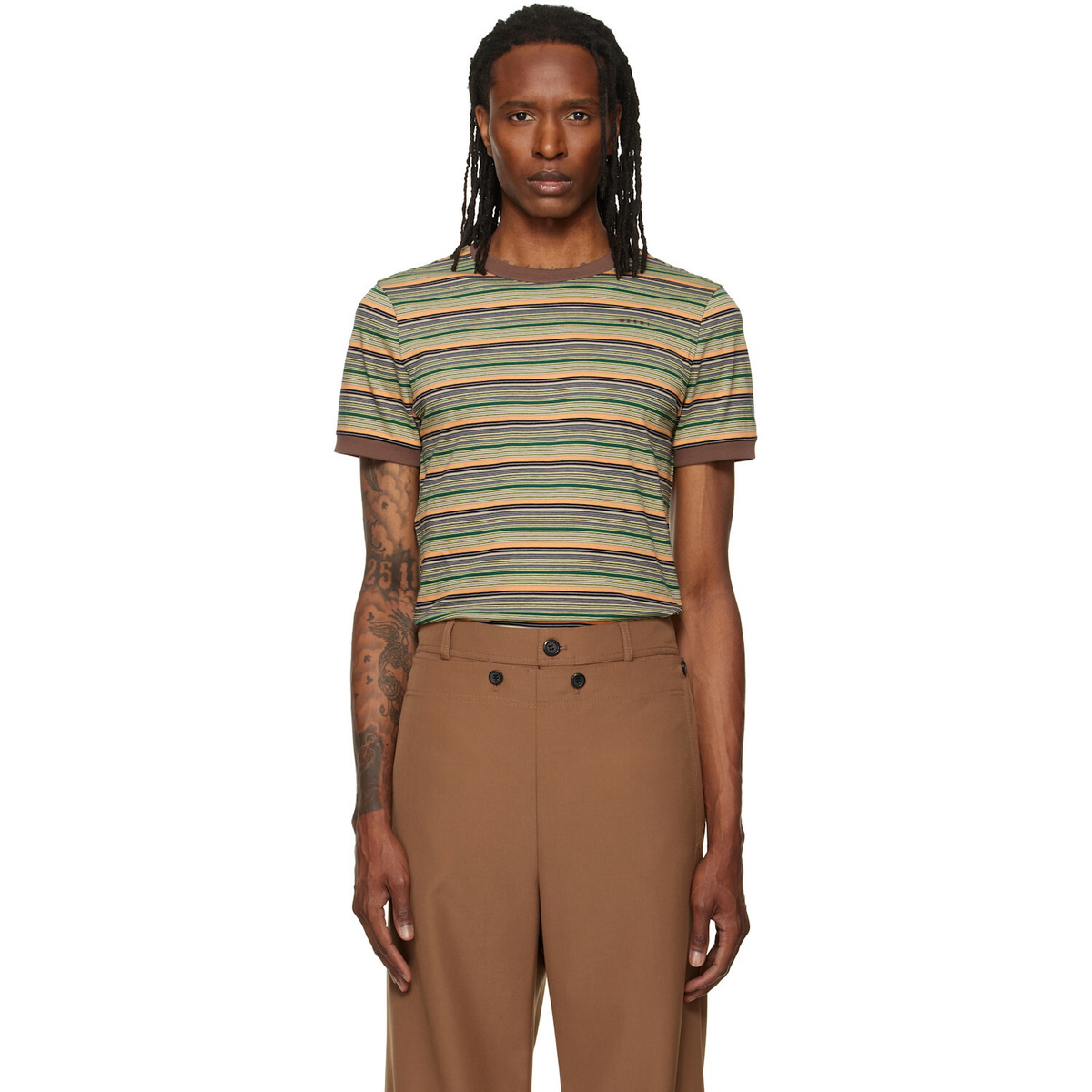 Marni Green Cotton Fine Stripes T-shirt