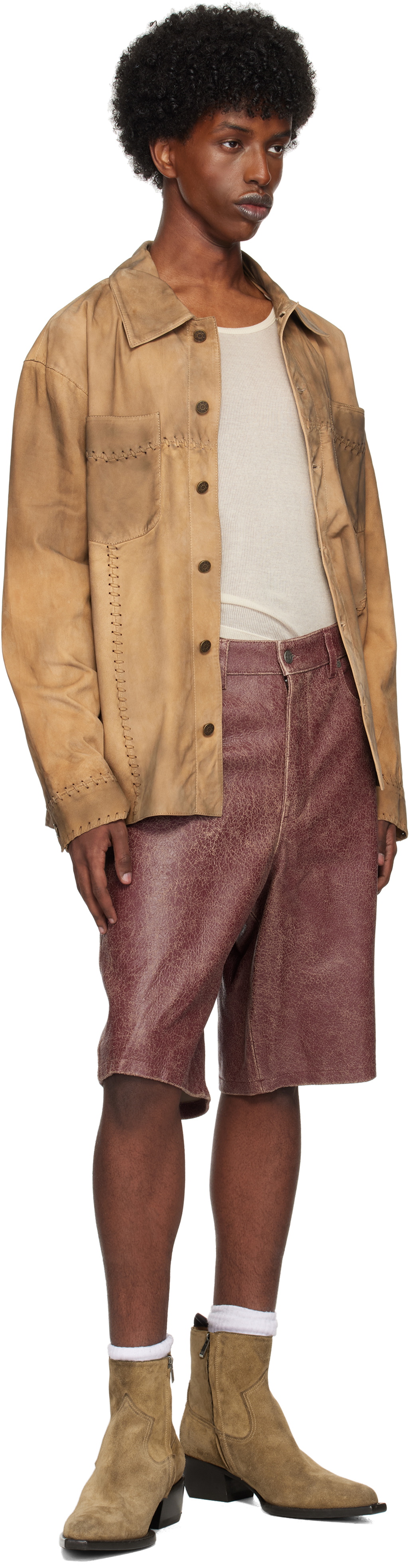 GUESS USA Burgundy Crackle Leather Shorts