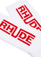 Rhude Champions Logo Stretch-cotton Socks - White And Red - One Size
