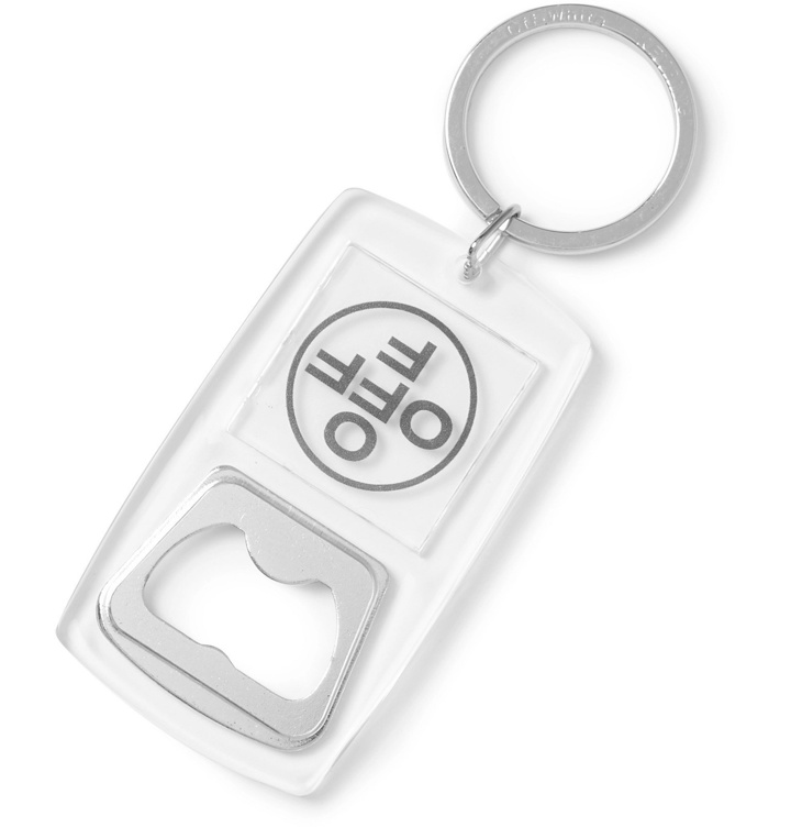 Photo: Off-White - Logo-Print PVC and Silver-Tone Metal Bottle Opener Key Ring - Neutrals