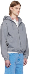 Lacoste Gray Washed Effect Hooded Denim Jacket