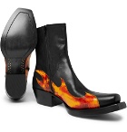Vetements - Flame-Appliquéd Leather Boots - Black
