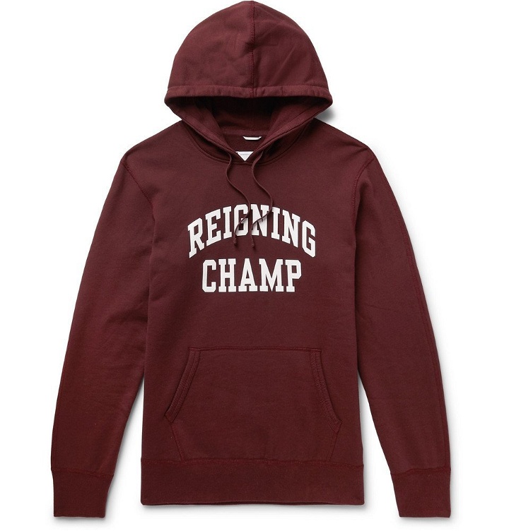 Photo: Reigning Champ - Logo-Print Loopback Cotton-Jersey Hoodie - Men - Burgundy
