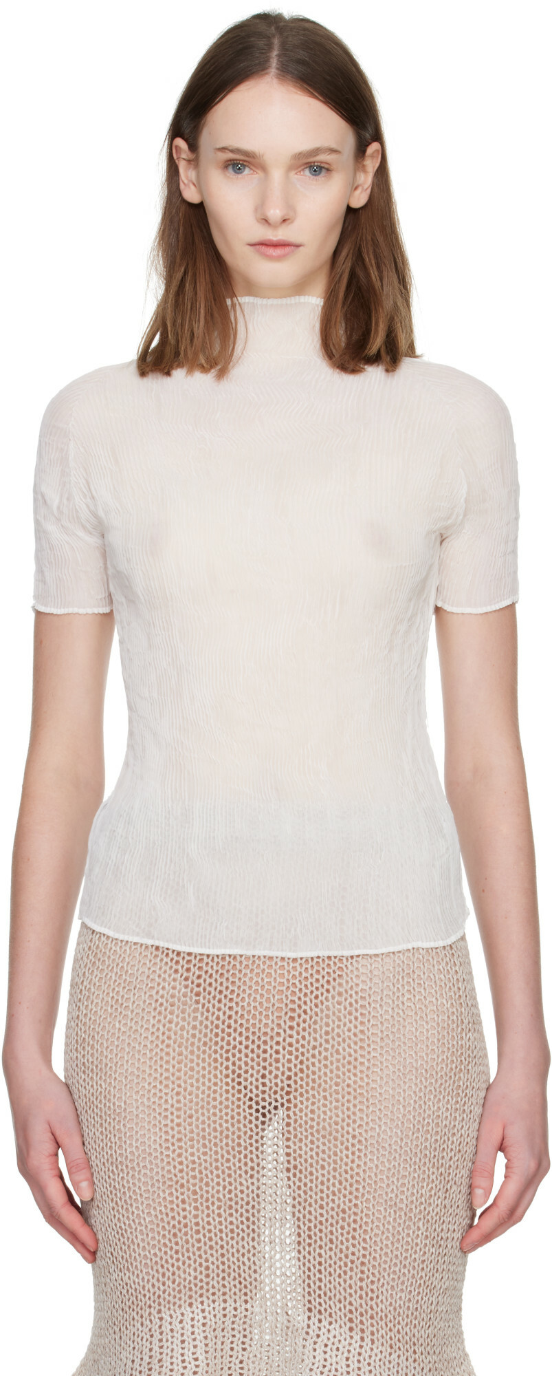 ISSEY MIYAKE White Chiffon Twist Top