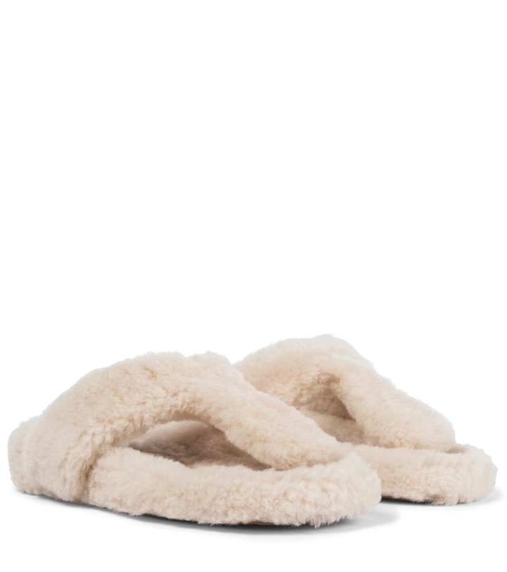 Photo: Aquazzura Relax Flat Footbed shearling slides