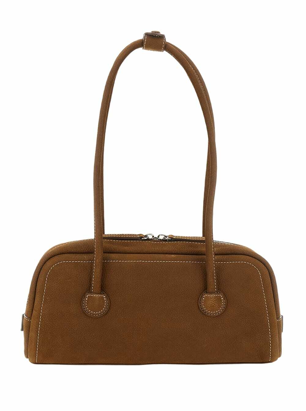 Marge Sherwood boston Brown Shoulder Bag With Embossed Logo Lettering On The Front In Leather Woman