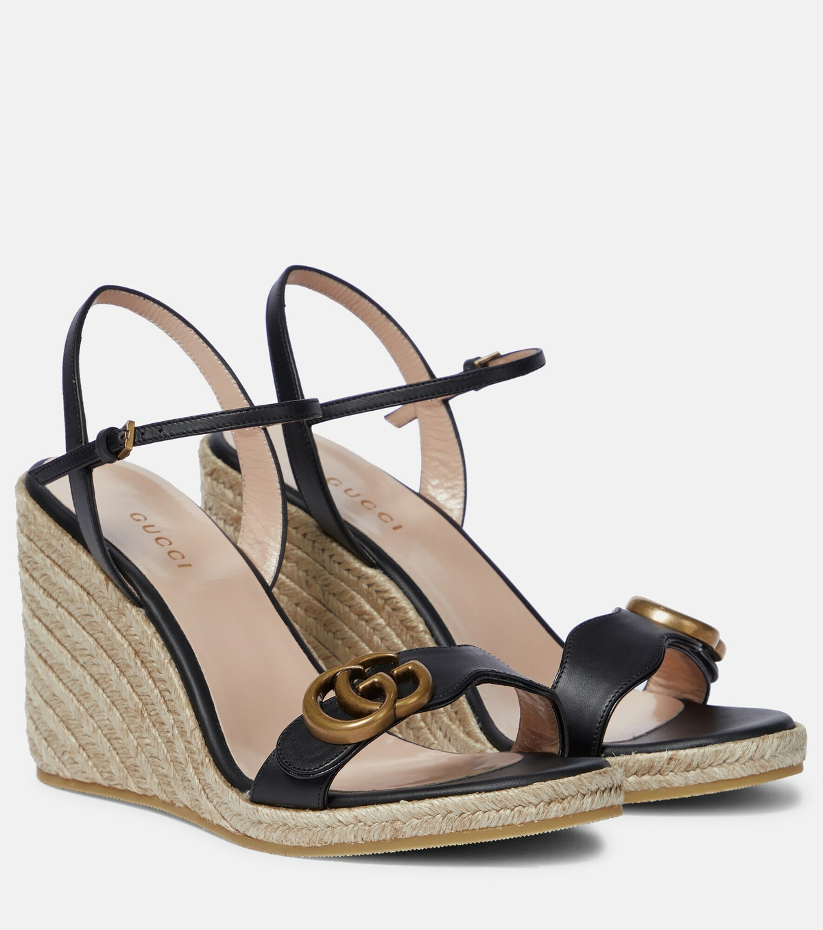 Gucci - Leather wedge espadrille sandals Gucci