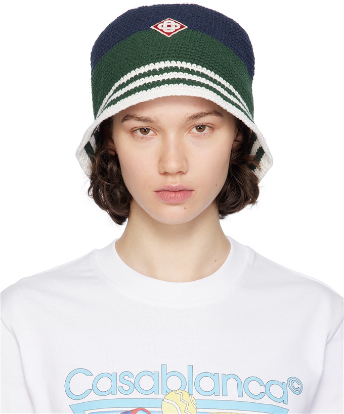 Photo: Casablanca Navy & Green Cotton Crocheted Beach Hat
