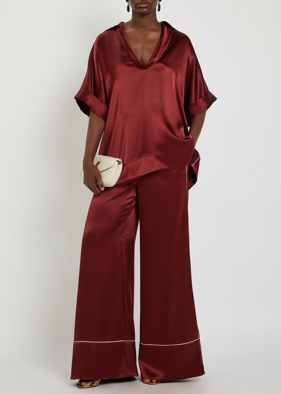 Roksanda Nael Wide-leg Satin Trousers Burgundy