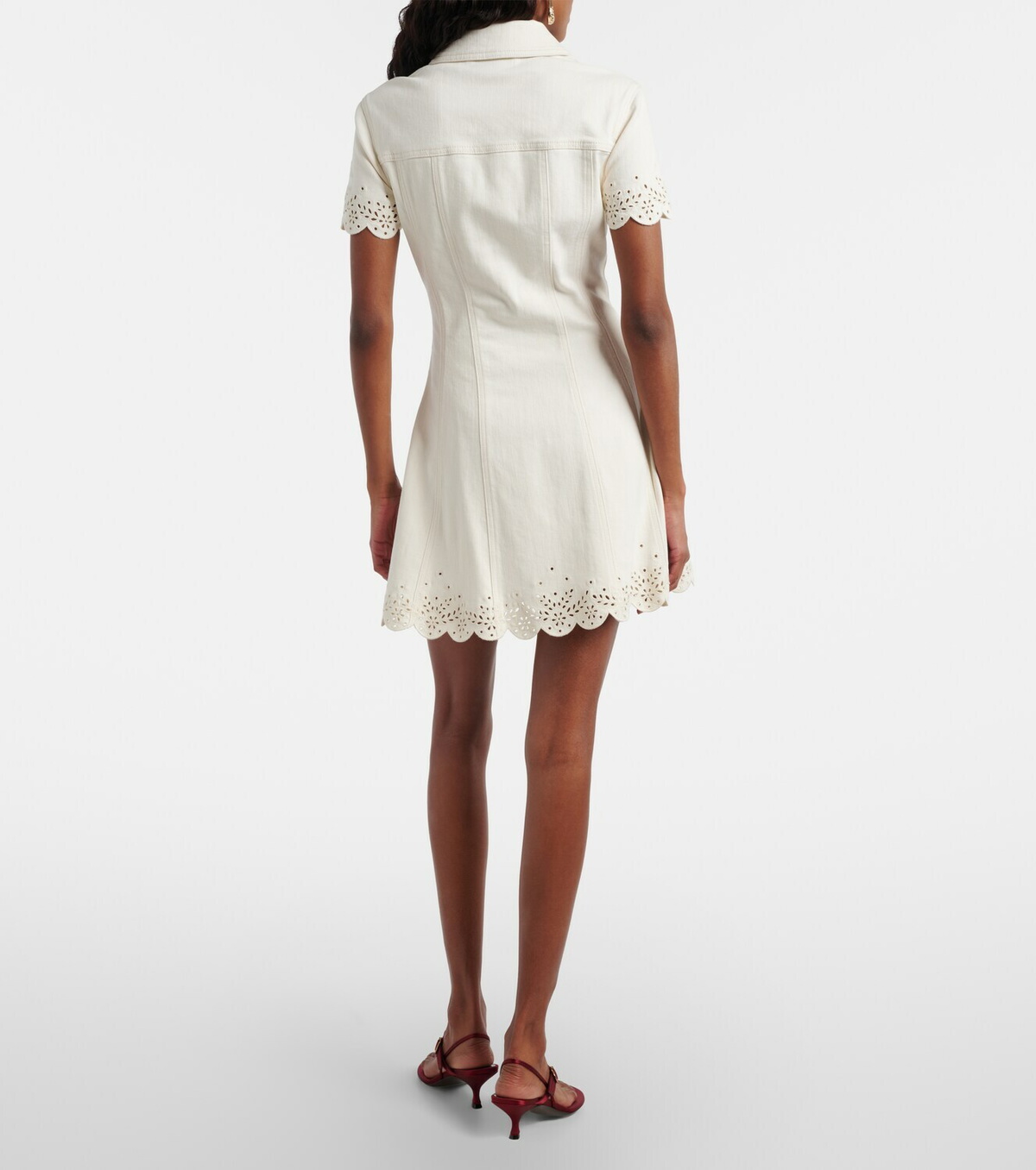 Self-Portrait Broderie anglaise denim minidress