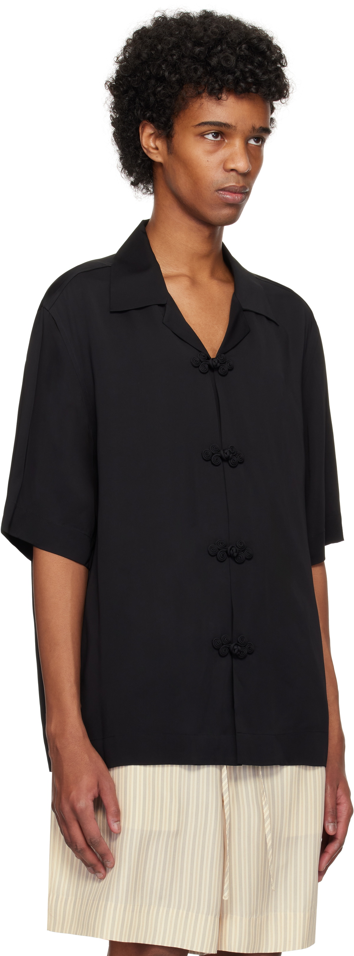 Róhe Black Knotted Button Short Sleeve Shirt
