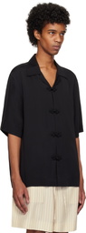 Róhe Black Knotted Button Short Sleeve Shirt