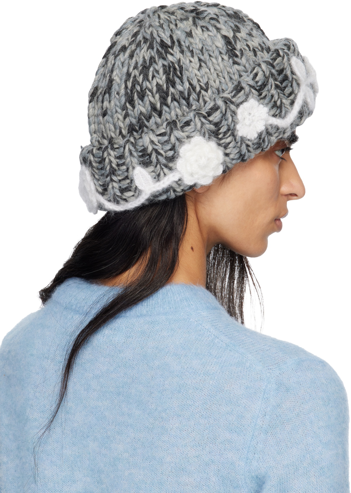 GANNI Gray Wool Handknit Beanie