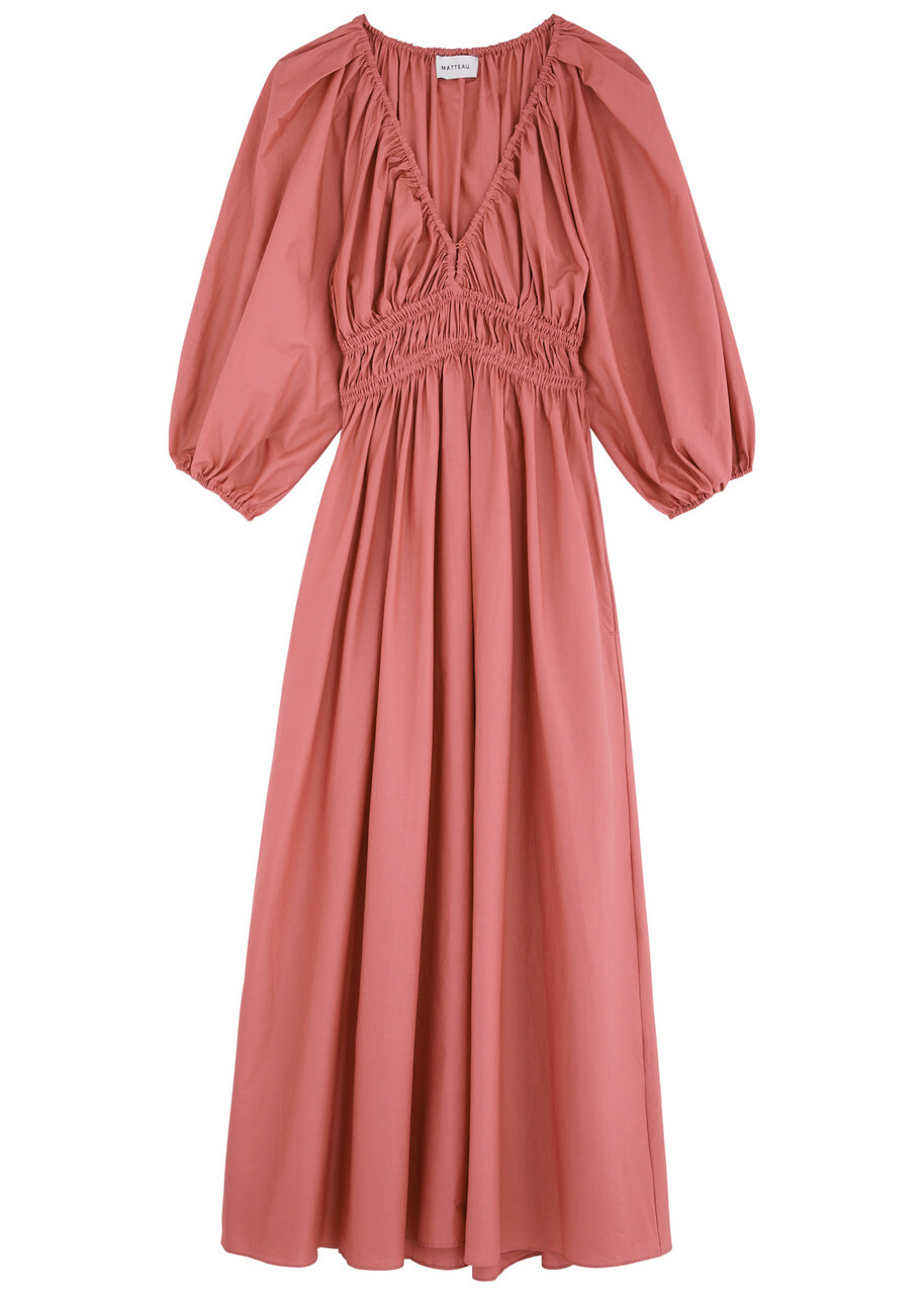 Matteau Smocked Cotton Midi Dress Rose Matteau