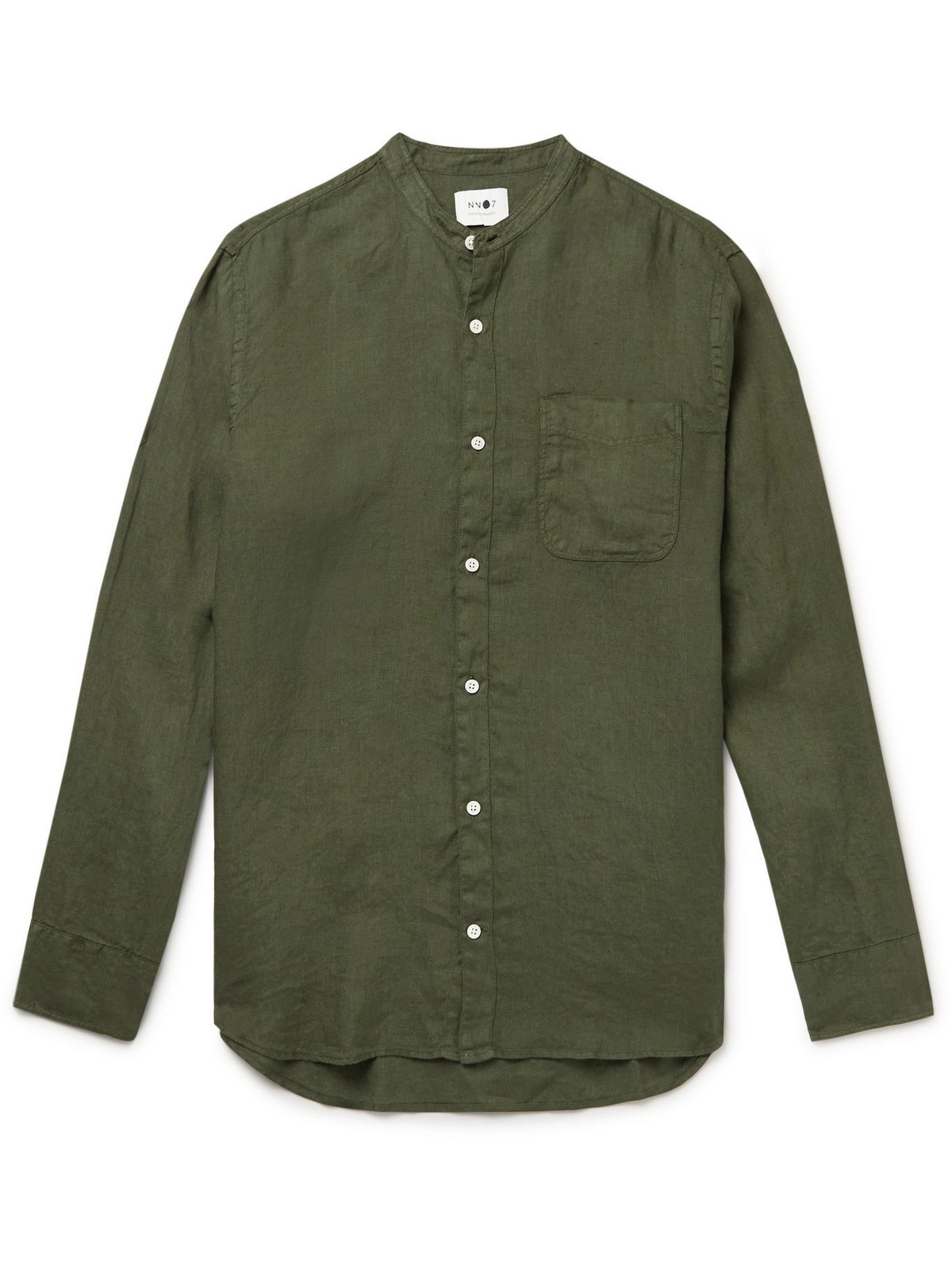 NN07 - Justin Grandad-Collar Linen Shirt - Green NN07