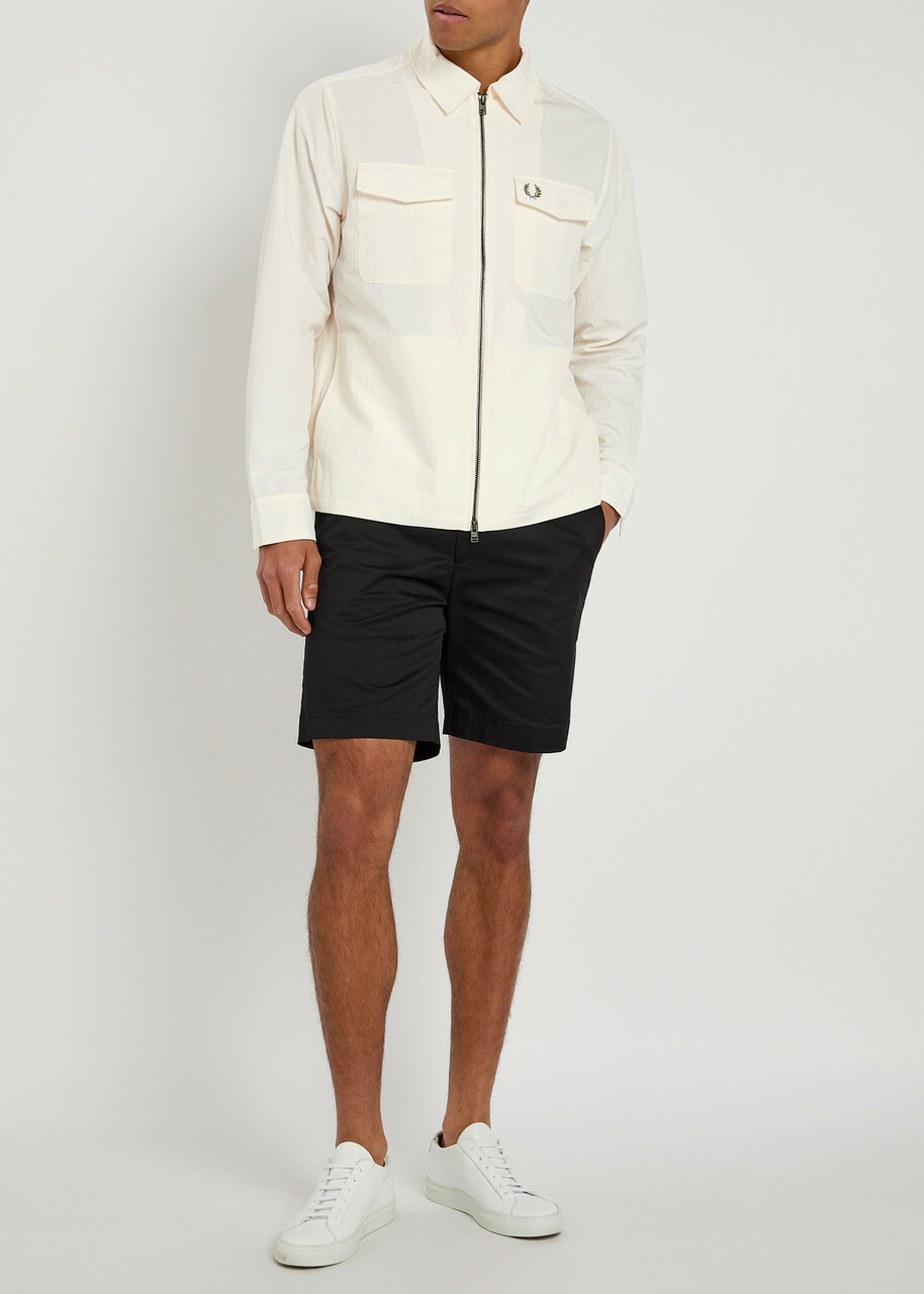 Fred Perry Logo-embroidered Crinkled Shell Overshirt Cream