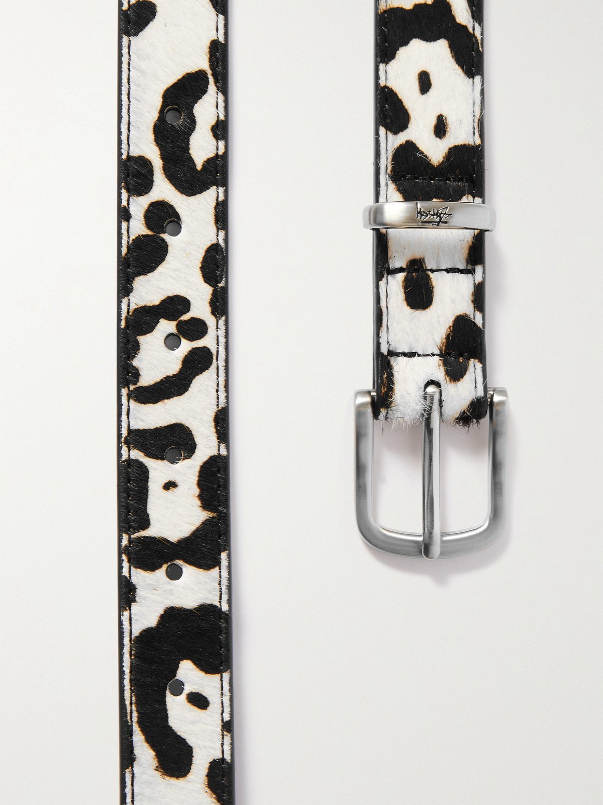 STÜSSY - 2.5cm Cow-Print Pony Hair Belt - White - S/M Stussy