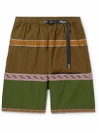 KAPITAL - Wide-Leg Belted Jacquard-Trimmed Cotton-Twill Shorts - Green